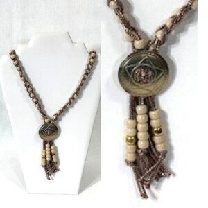 Taupe and cream Southwest tassel style/bolo tie style necklace.